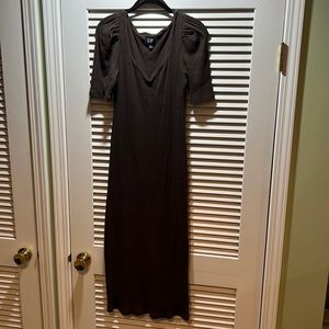 Gap ribbed puff sleeve dress in brown